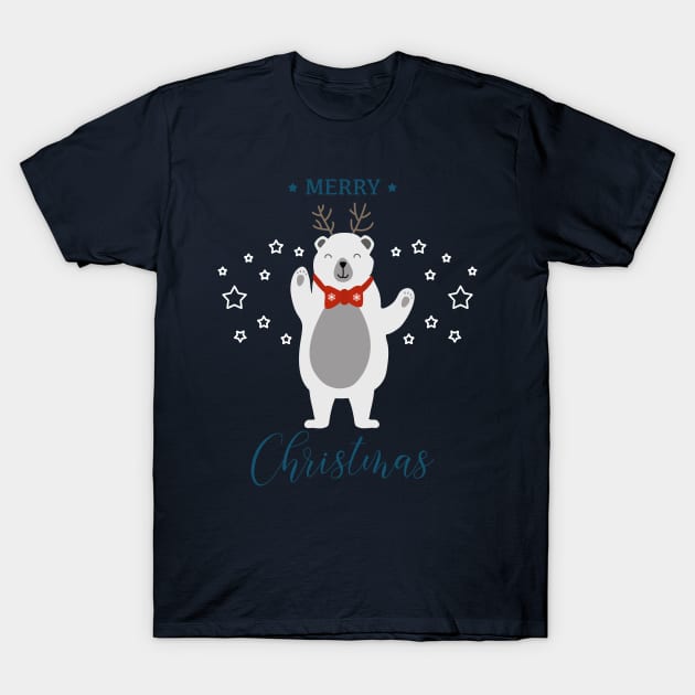 Holiday greeting from cute Polar Bear with reindeer antlers T-Shirt by Arch4Design